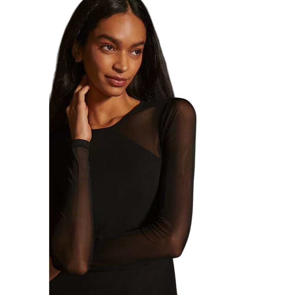 Dolan Left Coast Women's Black Mesh Sheer-Sleeve Sheath Midi Dress Size XS - Picture 4 of 13